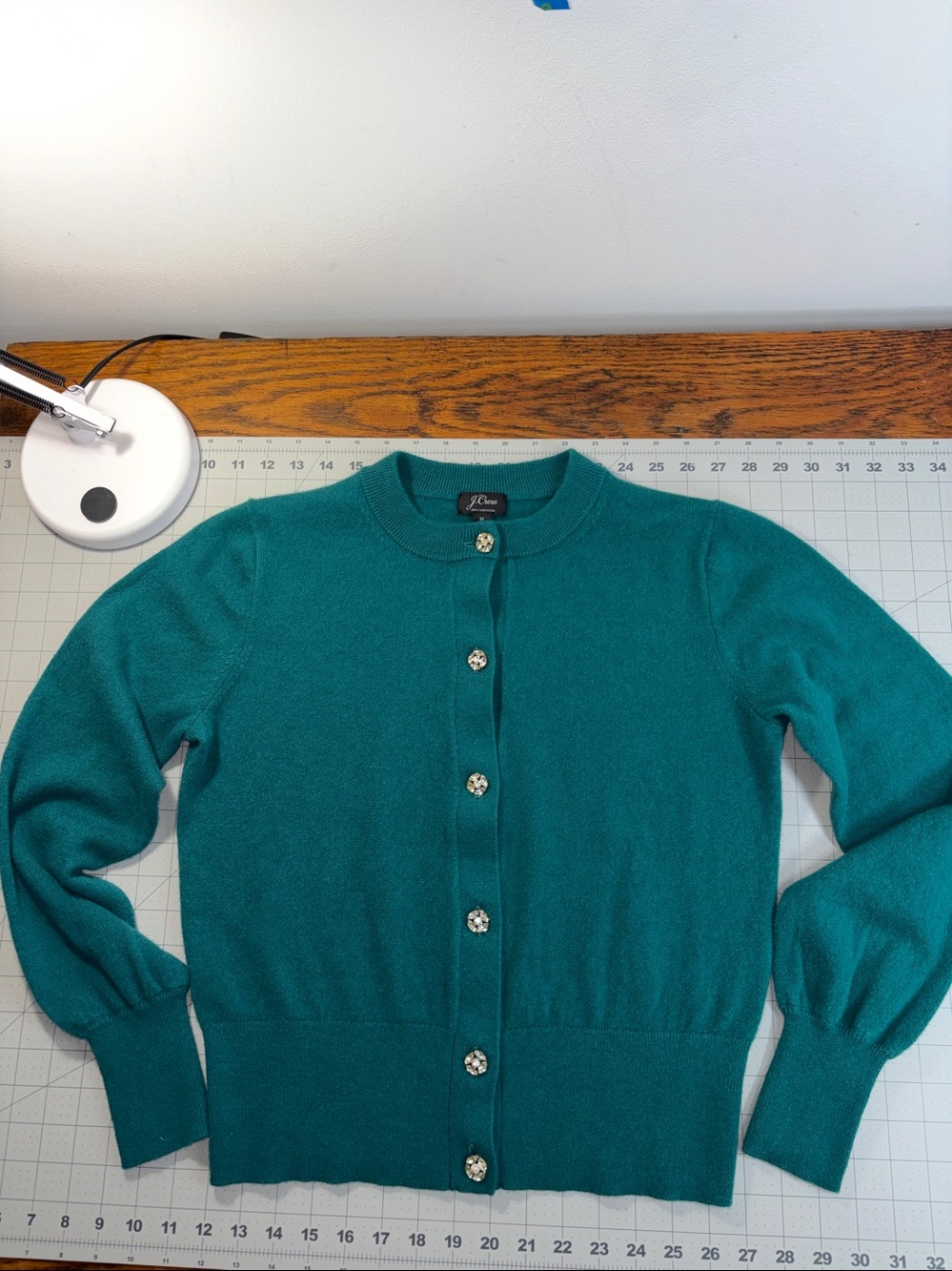 J.Crew Cashmere Cardigan with Jeweled Buttons Teal Green Medium